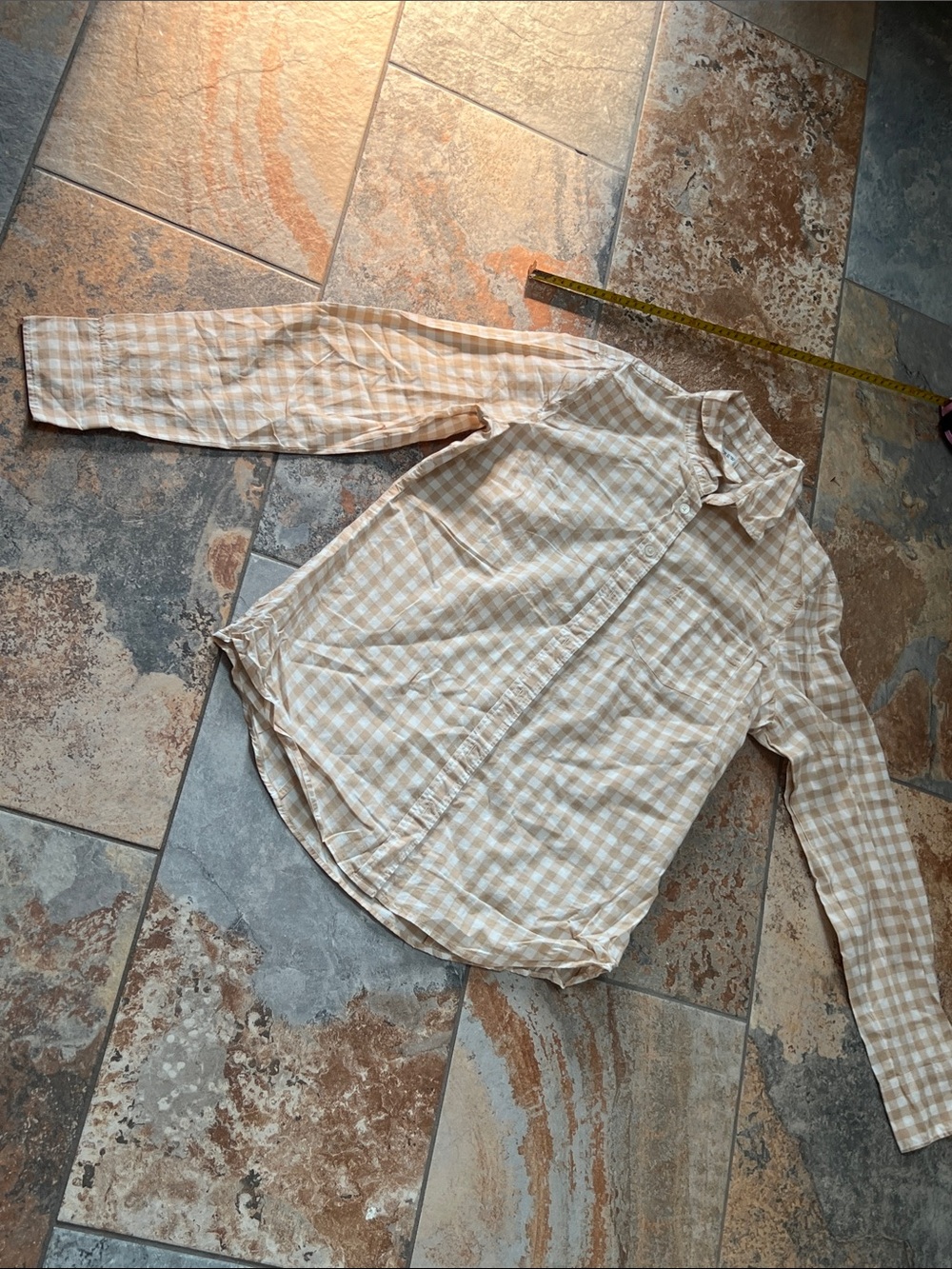 J. Crew Kids Beige and White Gingham Button-Down Shirt